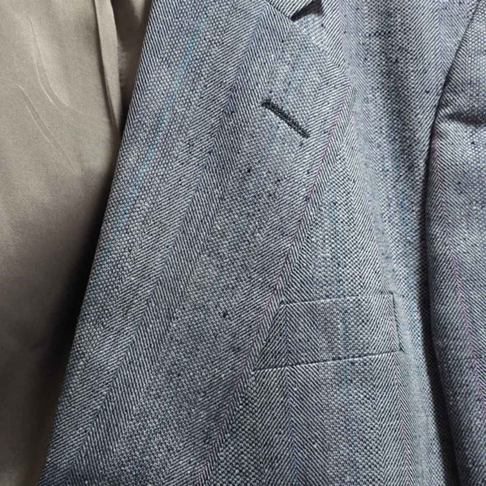 VTG Burberrys Silk Blazer‎ Mens Herringbone 2 Button Sport Coat Blue Size 42R
